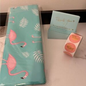 560pc Shipping Bundle-10 Turquoise Flamingo Polys (10X13) 500 stickers, 50 cards